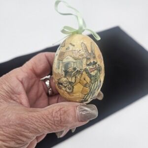 Vtg Hand Painted Paper Mache Easter Egg Vintage